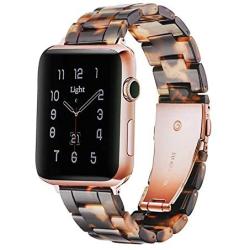 Light Apple Watch Band - Fashion Resin Comfortable iWatch Band Compatible with Stainless Steel Buckle for Apple Watch Series SE Series 6 Series 5 Series 4 Series 3 2 1 (Tortoise Stone New, 38mm/40mm)