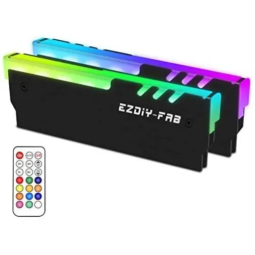 EZDIY-FAB ARGB Memory RAM Cooler DDR Heatsink with Controller for DIY PC Game MOD DDR3 DDR4 (Compatible with ASUS Aura Sync,GIGABYTE RGB Fusion and MSI Mystic Light Sync)-Black-2 Pack EZDIY-FAB ARGB Memory RAM Cooler DDR Heatsink with Controller for DIY PC Game MOD DDR3 DDR4 (Compatible with ASUS Aura Sync,GIGABYTE RGB Fusion and MSI Mystic Light Sync)-Black-2 Pack