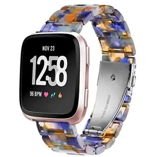Ayeger Band Replacement for Fitbit Versa/Versa 2 Smart Watch/Special/Lite Edition, Fashion Resin Wristbands Women Men Replacement Bracelet Metal Stainless Steel Silver Buckle (Blue)