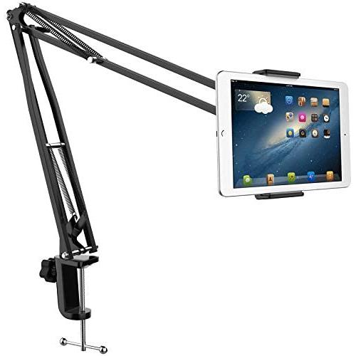 AboveTEK Ultra Long Arm Tablet Stand, Portable iPad Holder, 360 Angle Bracket Metal Locking Arm Phone Holder for Bed & 42” Adjustable 4.5-13.5” Device into Hands Free Work & Media Centers (Black)