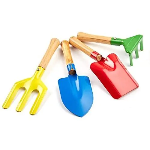 4-Piece Set 8'' Kids Gardening Tools, Made of Metal with Sturdy Wooden Handle, Safe Toy Gardening Equipment Fork, Trowel, Rake & Shovel for Children Beach Sandbox Toy 4-Piece Set 8'' Kids Gardening Tools, Made of Metal with Sturdy Wooden Handle, Safe Toy Gardening Equipment Fork, Trowel, Rake & Shovel for Children Beach Sandbox Toy
