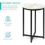 Best Choice Products 16in Side Table, Faux Marble Round End Table, Modern Small Accent Home Decor for Living Room, Dining Room, Tea, Coffee w/Metal Frame, Foot Caps, Designer - White/Matte Black