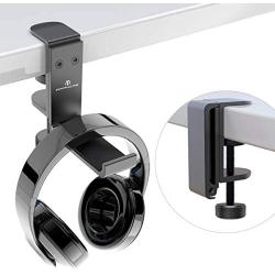 APPHOME [Upgrade] Foldable Headphone Stand Hanger Holder Aluminum Headset Soundbar Stand Clamp Hook Under Desk Space Save Mount Fold Upward Not in Use, Universal Fit Gaming Headphones, Black