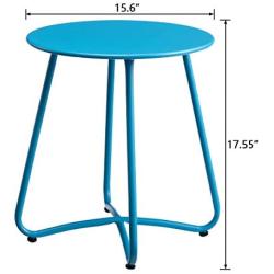 HollyHOME Small Round Patio Metal Side Snack Table, Accent Anti-Rust Steel Coffee Table for Garden, Modern Weatherproof Outdoor End Table, (H) 17.55'' x(D) 15.60'', Deep SkyBlue