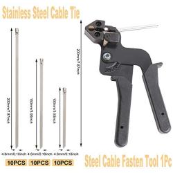 YaeCCC Cable Tie Gun with 30 Pcs Stainless Steel Locking Cable Zip Ties Kit, Zip Tie Tool Exhaust Strap Wrap Coated Cable Tie for 4'' 6'' 8'' Stainless Steel Cable Ties