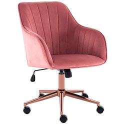 Duhome Home Office Chair Computer Desk Chair Armchair Task Chair Velvet Upholstered Chair Height Adjustable Comfortable Stool Swivel Rolling Chair with Rose Gold Metal Base for Office Study Pink