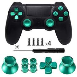 TOMSIN Metal Buttons for DualShock 4, Aluminum Metal Thumbsticks Analog Grip & Bullet Buttons & D-pad for PS4 Controller (Green)