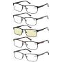 Eyecedar 5-Pack Reading Glasses Men Metal Frame Rectangle Style Stainless Steel Material Spring Hinges Includes Computer Readers +2.50