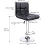 Homall Bar Stools Modern PU Leather Adjustable Swivel Barstools, Armless Hydraulic Kitchen Counter Bar Stool Synthetic Leather Extra Height Square Island Barstool with Back Set of 2(Black)
