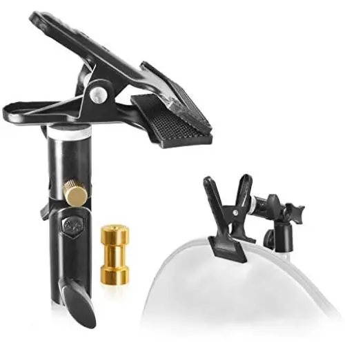 LimoStudio Heavy Duty Metal Clamp Clip Holder Light Stand Mount Bracket with Umbrella Reflector Holder, Female Screw Adapter Thread Brass and 5/8'' Light Stand Attachment for Reflector, AGG1809 LimoStudio Heavy Duty Metal Clamp Clip Holder Light Stand Mount Bracket with Umbrella Reflector Holder, Female Screw Adapter Thread Brass and 5/8'' Light Stand Attachment for Reflector, AGG1809
