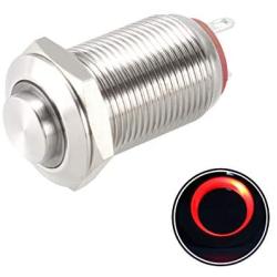 uxcell Latching Metal Push Button Switch High Head 12mm Mounting Dia 1NO 12V Red LED Light