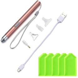 Lighting Point Drill Pen with 4 Styles Pick-up Hats, 5Pcs Plastic Tray Plate, USB Rechargeable 5D Diamond Painting Tools for DIY Crafts Sewing Cross Stitch Accessories