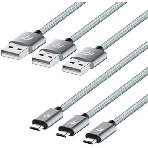 Rankie Micro USB Cable High Speed Data and Charging, Nylon Braided Charger Cord, 3-Pack, 3 Feet