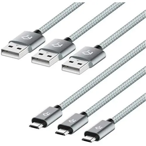 Rankie Micro USB Cable High Speed Data and Charging, Nylon Braided Charger Cord, 3-Pack, 3 Feet