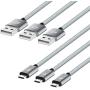 Rankie Micro USB Cable High Speed Data and Charging, Nylon Braided Charger Cord, 3-Pack, 3 Feet