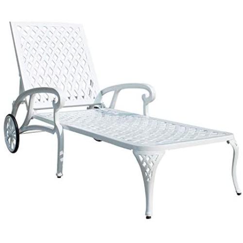 HOMEFUN Chaise Lounge Outdoor Chair, Aluminum Pool Side Sun Lounges with Wheels Adjustable Reclining, Patio Furniture, Pack of 1, White