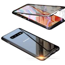 Compatible with Samsung Galaxy S10 (6.1 inch) Case, Jonwelsy 360 Degree Front and Back Transparent Tempered Glass Cover, Strong Magnetic Adsorption Technology Metal Bumper (Black)