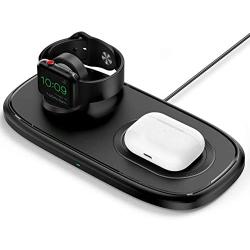 Seneo 2 in 1 Wireless Charger, Dual Wireless Charging Pad, Charging Holder for iWatch 5/4/3/2, 7.5W Fast Charging for iPhone SE 2/11/11 Pro Max/XR/XS/X/8/8P, Dark Black(No QC 3.0 Adapter)