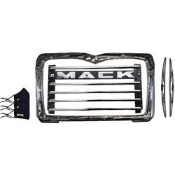 Kozak Chrome Mack CT713, GU713 Granite Metal Grille with Chrome Surround and MACK Logo PLUS 2x 22 Inch Windshield Wipers and 3x Kozak Face Masks Included