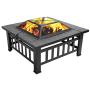 FCH 32'' Metal Fire Pit Outdoor Backyard Patio Garden Square Stove Brazier with Charcoal Rack, Poker & Mesh Cover 32'' L x 32'' W x 17'' H