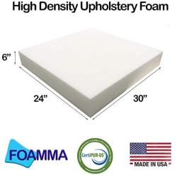 FOAMMA 6'' x 24'' x 30'' Upholstery Foam High Density Foam (Chair Cushion Square Foam for Dinning Chairs, Wheelchair Seat Cushion Replacement)