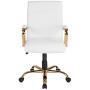 Flash Furniture Mid-Back White LeatherSoft Executive Swivel Office Chair with Gold Frame and Arms