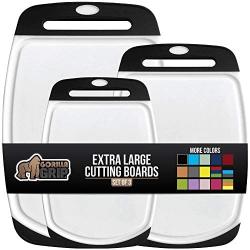 Gorilla Grip Original Oversized Cutting Board, 3 Piece, Perfect for the Dishwasher, Juice Grooves, Larger Thicker Boards, Easy Grip Handle, Non Porous, Extra Large, Kitchen, Set of 3, Black