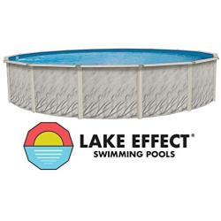 Lake Effect Meadows Reprieve 24 Round Above Ground Swimming Pool | 52'' Height | Resin Protected Steel Sided Walls | Bundle with Bedrock Pattern 25 Gauge Overlap Pool Liner and Widemouth Skimmer