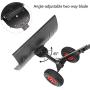 TUFFIOM Wheeled Snow Shovel Pusher ,Metal Rolling Removal Tool with Multi-Angle Heavy Duty Large Blade Plow & Height Adjustable Handle for Doorway Driveway or Pavement Clearing
