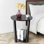 Tangkula Round End Table, 2-Tier Metal Sofa Table with Storage Shelf, Round Side Table with Metal Frame, Industrial Style Accent Furniture for Home Living Room Bedroom (1, Espresso)