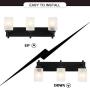 VINLUZ 3-Light Modern Bathroom Vanity Light Fixtures Black Finished Metal Wall Lighting sonces with White Alabaster Glass for Bedrooms Living Rooms Hallway