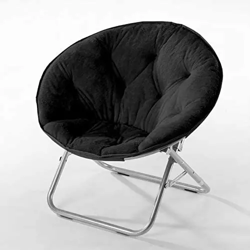 Urban Shop Super Soft Faux Fur Saucer Chair With Folding Metal Frame, Black Urban Shop Super Soft Faux Fur Saucer Chair With Folding Metal Frame, Black