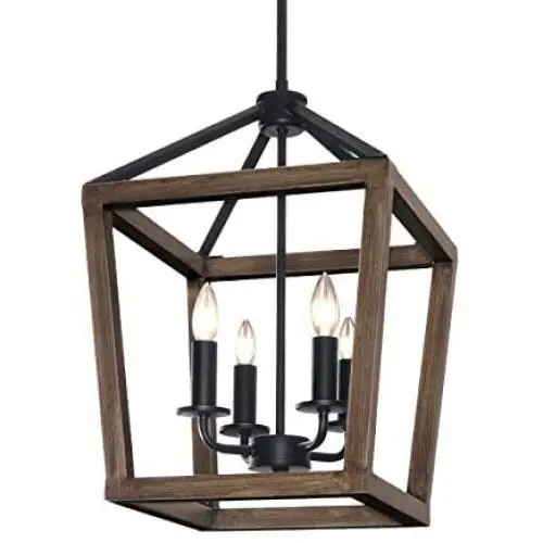 KingSo 4-Light Chandelier Rustic Metal Pendant Light, Adjustable Height Square Pendant Ceiling Hanging Light Fixture with Oil Rubbed Bronze Finish for Bedroom Kitchen Island Livingroom Farmhouse Foyer