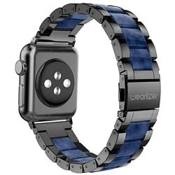 Wearlizer Black Blue Bands Compatible with Apple Watch Straps 42mm 44mm for iWatch SE Mens Womens Wristband Lightweight Stainless Steel Edge with Central Resin Replacement Bracelet Series 6 5 4 3 2 1