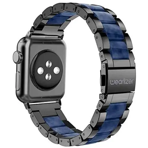 Wearlizer Black Blue Bands Compatible with Apple Watch Straps 42mm 44mm for iWatch SE Mens Womens Wristband Lightweight Stainless Steel Edge with Central Resin Replacement Bracelet Series 6 5 4 3 2 1 Wearlizer Black Blue Bands Compatible with Apple Watch Straps 42mm 44mm for iWatch SE Mens Womens Wristband Lightweight Stainless Steel Edge with Central Resin Replacement Bracelet Series 6 5 4 3 2 1