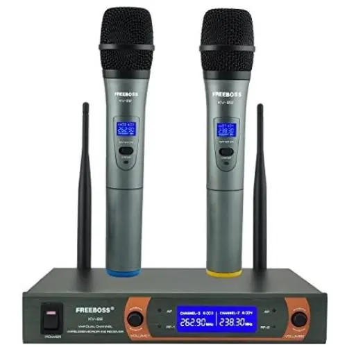 Wireless Microphone System, FREEBOSS KV-22 VHF Dual Channel Handheld Wireless Mic,with Metal Receiver, Ideal for Karaoke, Church, DJ Party