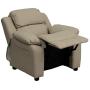 Flash Furniture Deluxe Padded Contemporary Beige Vinyl Kids Recliner with Storage Arms