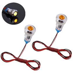 smseace 2PCS Yellow DC/AC12V-24V Energy Saving 5/16‘’ Indicator Light Mounting Hole 8mm with 1M Cable Length Metal Waterproof LED Indicator Light DQ-8-Y-1M