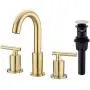 TRUSTMI 2 Handle 8 Inch Brass Bathroom Sink Faucet 3 Hole Widespread with Valve and cUPC Water Supply Hoses, with Overflow Pop Up Drain Assembly, Brushed Gold TRUSTMI 2 Handle 8 Inch Brass Bathroom Sink Faucet 3 Hole Widespread with Valve and cUPC Water Supply Hoses, with Overflow Pop Up Drain Assembly, Brushed Gold