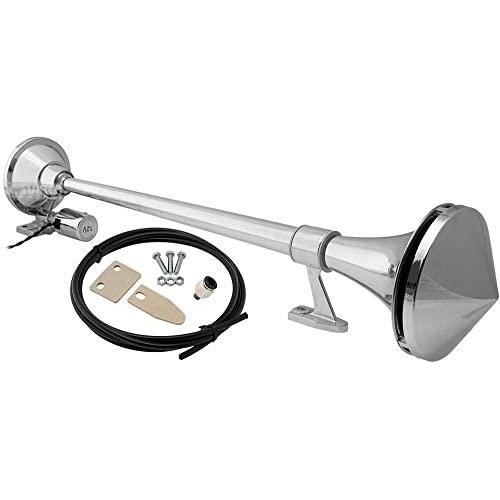 Vixen Horns Train Horn for Boat/Truck/Car. Air Horn Waterproof Chrome Plated Single Trumpet + Cover. Super Loud dB. Marine Grade Finish. Fits 12v Vehicles Like Semi/Pickup/Jeep/SUV VXH1168C