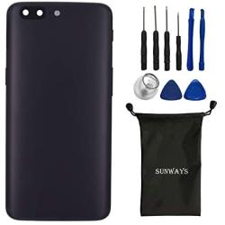 Sunways Metal Back Cover + Volume Button + On Off Button + Rear Camera Lens + Card Tray Replacement for OnePlus 5 A5000 Midnight Black