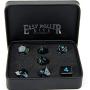 Powder Blue Gun Metal Polyhedral Dice Set | 7 Piece | Professional Edition | Free Display Case | Hand Checked Quality Control