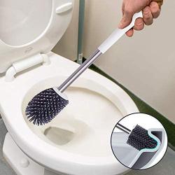 BOOMJOY Toilet Brush and Holder Set, Silicone Bristles Bathroom Cleaning Bowl Brush Kit with Tweezers - White