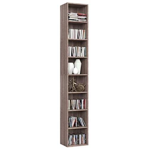 HOMFA CD DVD Storage Tower Rack, 8-Tier Wooden Media Storage Organizer Cabinet Unit, 71 Inches Height Bookshelf Display Bookcase with Adjustable Shelves for CDs, Books, Video Games, Arts, Oak