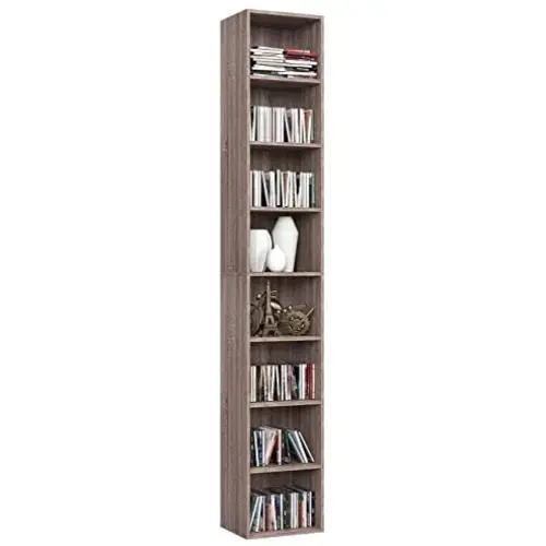HOMFA CD DVD Storage Tower Rack, 8-Tier Wooden Media Storage Organizer Cabinet Unit, 71 Inches Height Bookshelf Display Bookcase with Adjustable Shelves for CDs, Books, Video Games, Arts, Oak HOMFA CD DVD Storage Tower Rack, 8-Tier Wooden Media Storage Organizer Cabinet Unit, 71 Inches Height Bookshelf Display Bookcase with Adjustable Shelves for CDs, Books, Video Games, Arts, Oak