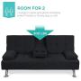 Best Choice Products Linen Upholstered Modern Convertible Folding Futon Sofa Bed w/Removable Armrests, Metal Legs, 2 Cupholders - Black