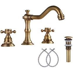 GGStudy 8 inch 2 Handles 3 Holes Widespread Bathroom Sink Faucet Antique Brass Bathroom Vanity Faucet Basin Mixer Tap Faucet Washingroom Faucet Matching Metal Pop Up Drain with Overflow