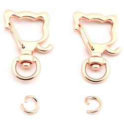 Lind Kitchen 10pcs Metal Swivel Clasps Lobster Clasp Snap Hook Cute Cat Shape DIY Keychain Accessories(Rose Gold)