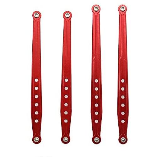 Machined Metal Front & Rear Suspension Links Linkage Rod for AXIAL SCX10 Electric 4WD Jeep Wrangler 4-Pack RC Car Hop-up Parts (Red)