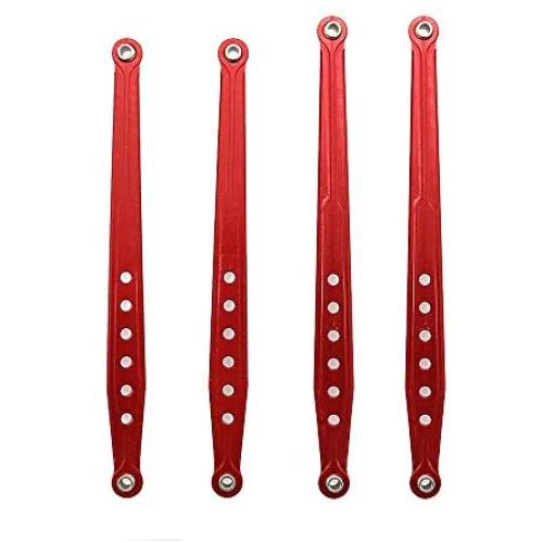 Machined Metal Front & Rear Suspension Links Linkage Rod for AXIAL SCX10 Electric 4WD Jeep Wrangler 4-Pack RC Car Hop-up Parts (Red)